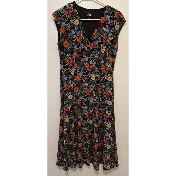 Anne Klein Floral A Line Belted Dress Size S Sleeveless Vneck Bright Colorful - Picture 1 of 4